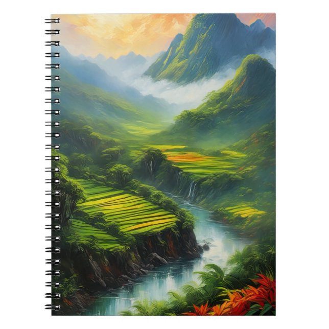 Beautiful Green Valley of Asian Peaks Notebook (Front)
