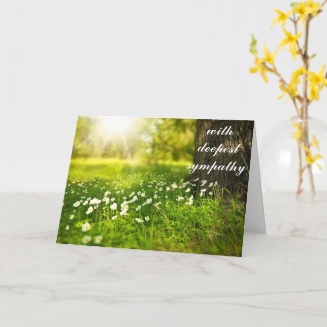 Beautiful Green Valley with White Flowers Sympathy Card (Yellow Flower)