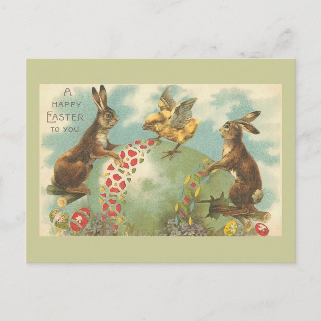 Beautiful Green Vintage Easter Egg Holiday Postcard (Front)