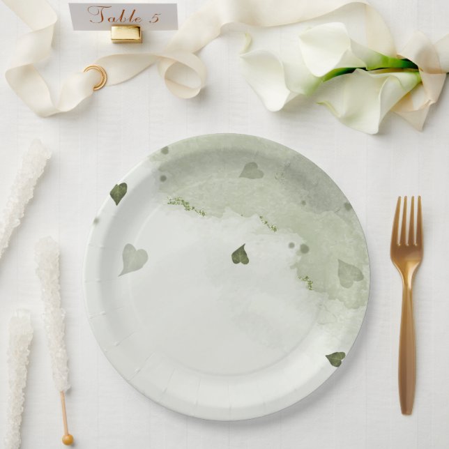  beautiful green watercolor  paper plate (Wedding)