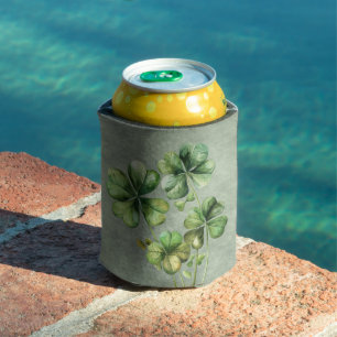 Beautiful Green Watercolor Shamrock Can Cooler