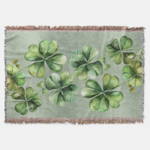 Beautiful Green Watercolor Shamrock Throw Blanket