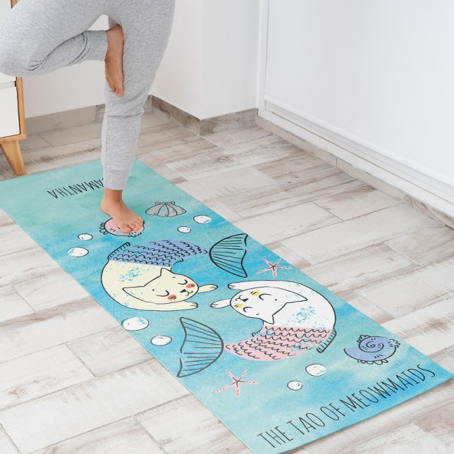Beautiful Green Watercolor Tao of Meowmaids Yoga Mat (Find your path to serenity and the right balance of awesomeness with this yin yang tao inspired mat)