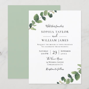 Beautiful Greenery: Watercolor Leaf Wedding Invitation