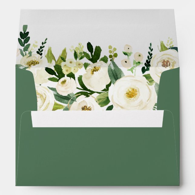Beautiful Greenery White Roses Floral for 5x7 card Envelope (Back (Bottom))