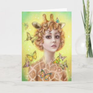 Beautiful greeting card fantasy girl giraffe