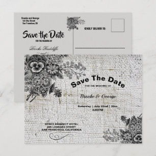 Beautiful Grey and Black Flowers Save The Date Announcement Postcard
