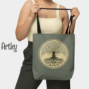 Beautiful Grey Blue Cream Banyan Tree of Life  Tote Bag