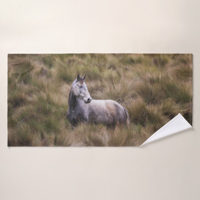 Beautiful Grey Coloured Horse Bath Towel Set (Bath Towel)