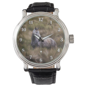 Beautiful Grey Coloured Horse White Numbers Watch