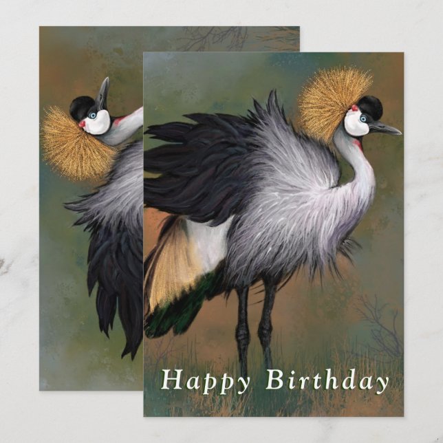 Beautiful Grey Crowned Crane Birthday Card (Front/Back)
