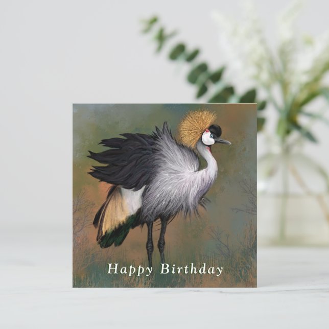 Beautiful Grey Crowned Crane - Happy Birthday (Standing Front)