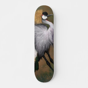 Beautiful Grey Crowned Crane - Migned Painting Art Skateboard