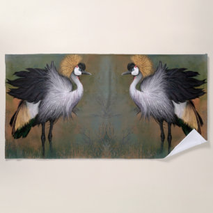 Beautiful Grey Crowned Crane - Migned Painting - Beach Towel