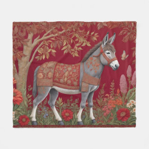 Beautiful Grey Donkey Red Countryside  Fleece Blanket