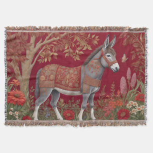 Beautiful Grey Donkey Red Countryside Throw Blanket