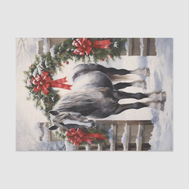 Beautiful Grey Horse with Winter Garland Christmas Tissue Paper (Front)