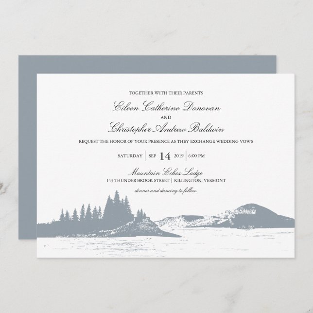Beautiful Grey Mountain Pine Trees Lake | Wedding Invitation (Front/Back)