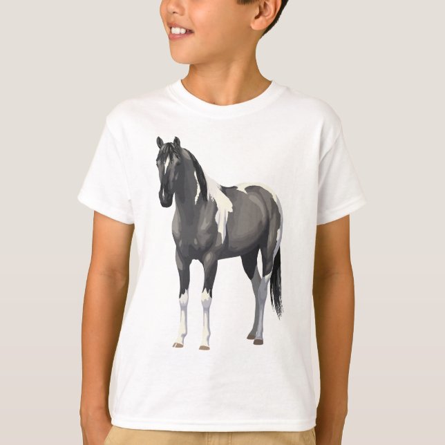 Beautiful Grey Pinto Grulla Paint Horse Stallion T-Shirt (Front)