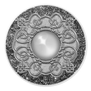 Beautiful Grey Silver with Jewel Design Ceramic Knob