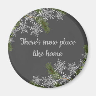 Beautiful Grey Snowflake & Pine Winter Home Magnet