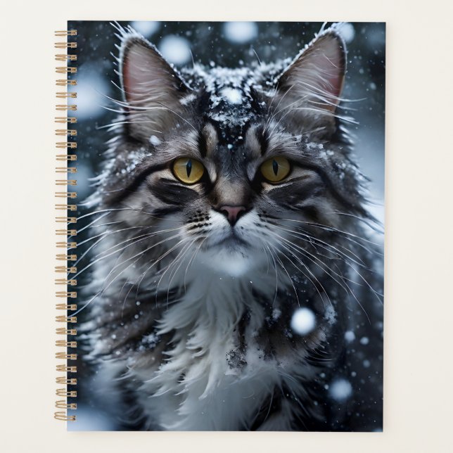 Beautiful Grey Tabby Cat in the Snow  Planner (Front)