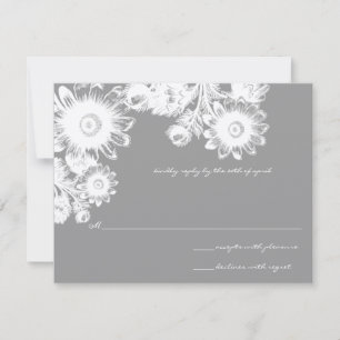 Beautiful Grey Vintage Floral Wedding RSVP Card