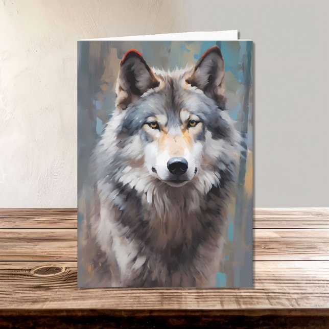 Beautiful Grey Wild Wolf Oil Style Portrait Card (Creator Uploaded)