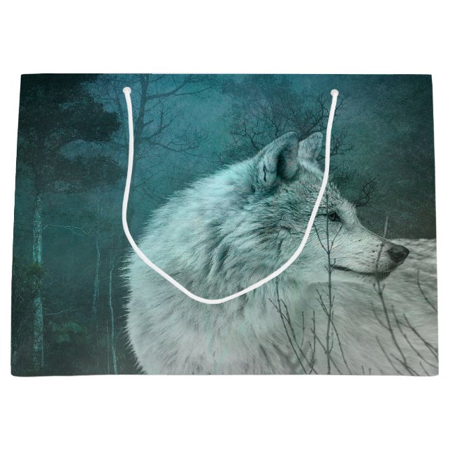 Beautiful Grey Wolf in a Dark Forest Large Gift Bag (Front)