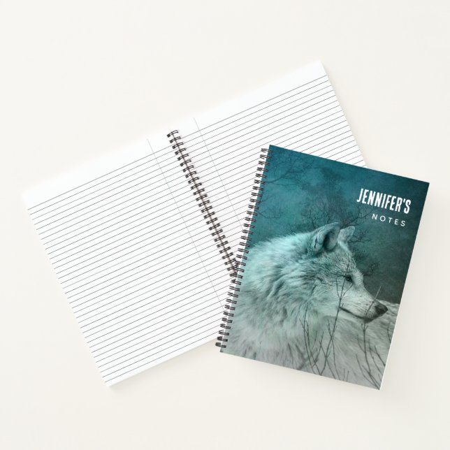 Beautiful Grey Wolf in a Dark Forest Notebook (Inside)