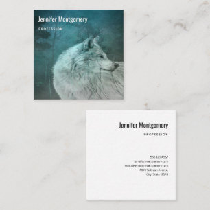 Beautiful Grey Wolf in a Dark Forest Square Business Card