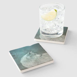 Beautiful Grey Wolf in a Dark Forest Stone Coaster