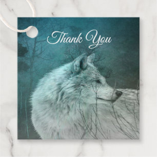 Beautiful Grey Wolf in a Dark Forest Thank You Favour Tags