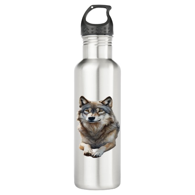 Beautiful Grey Wolf lounging  710 Ml Water Bottle (Front)