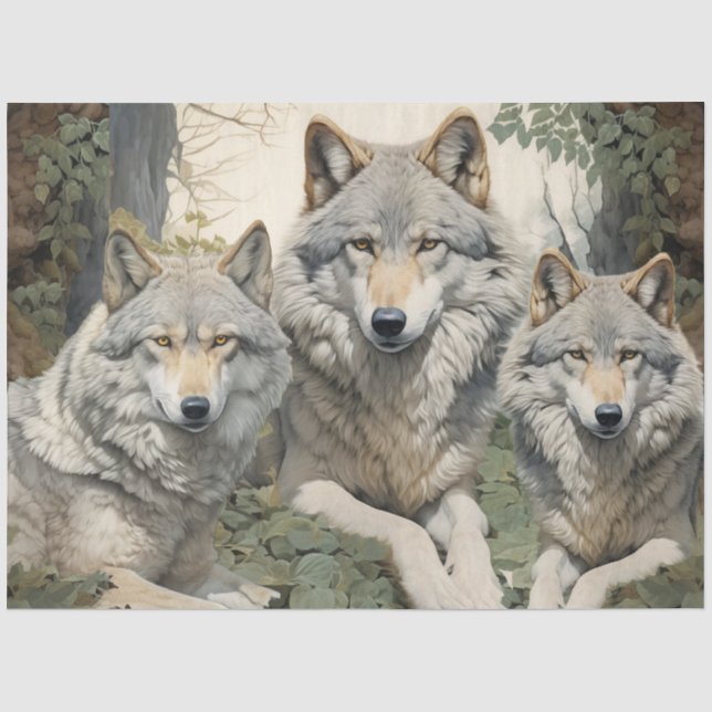 Beautiful Grey Wolf Pack in The Forest Decoupage  Tissue Paper (Front)