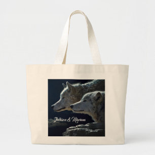 Beautiful Grey Wolves at Night Large Tote Bag