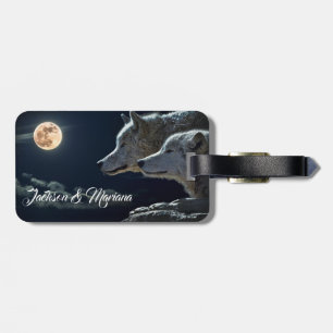 Beautiful Grey Wolves at Night Luggage Tag