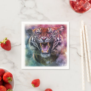 Beautiful Growling Bengal Tiger Face Photo Napkin