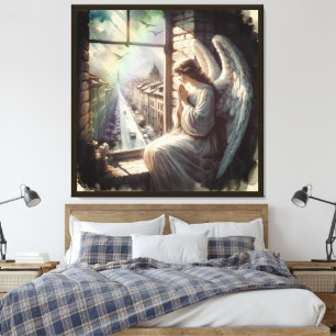 Beautiful Guardian Angel and Italian Old Town Canvas Print