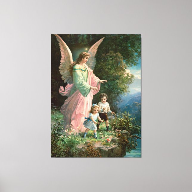 Beautiful Guardian Angel Guarding Children Canvas Print (Front)