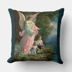Beautiful Guardian Angel Guarding Children Cushion