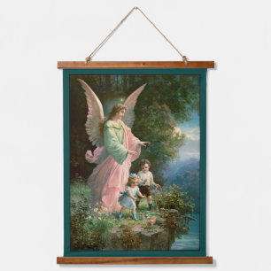 Beautiful Guardian Angel Guarding Children Hanging Tapestry