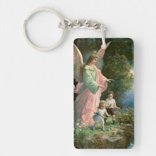 Beautiful Guardian Angel Guarding Children Key Ring