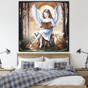Beautiful Guardian Angel reading bedtime story  Canvas Print
