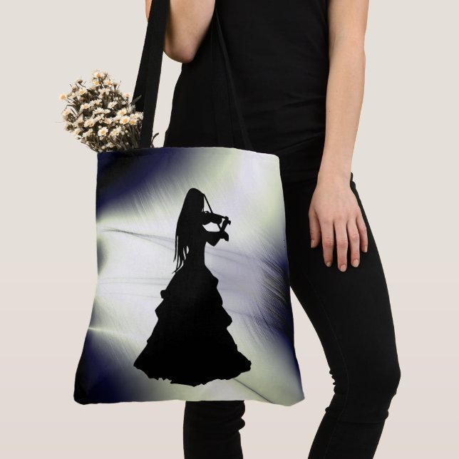 Beautiful Gypsy Girl Plays Violin Green Tote Bag (Close Up)