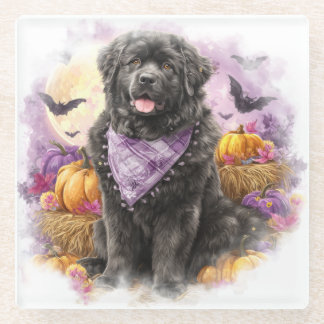 BEAUTIFUL HALLOWEEN THEMED NEWFOUNDLAND DOG GLASS COASTER