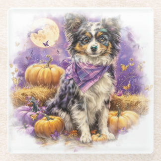 BEAUTIFUL HALLOWEEN THEMED PAPILLON DOG GLASS COASTER