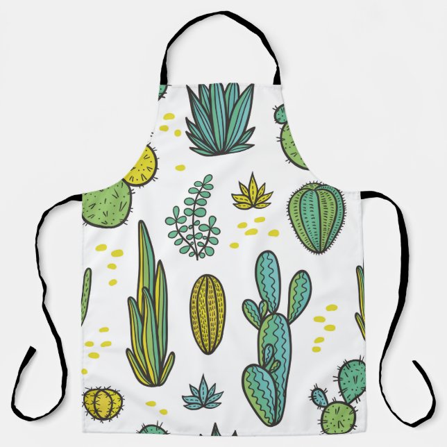 Beautiful hand drawn cacti abstract natural seamle apron (Front)