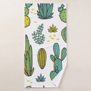 Beautiful hand drawn cacti abstract natural seamle bath towel