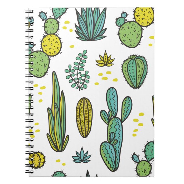 Beautiful hand drawn cacti abstract natural seamle notebook (Front)